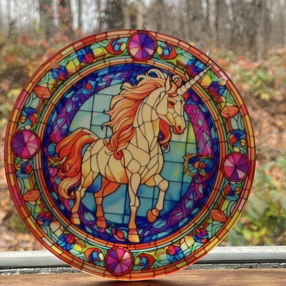 Acrylic Suncatcher White Unicorn Horse Fantasy Mythical Creature 6”Decoration - Picture 3 of 3
